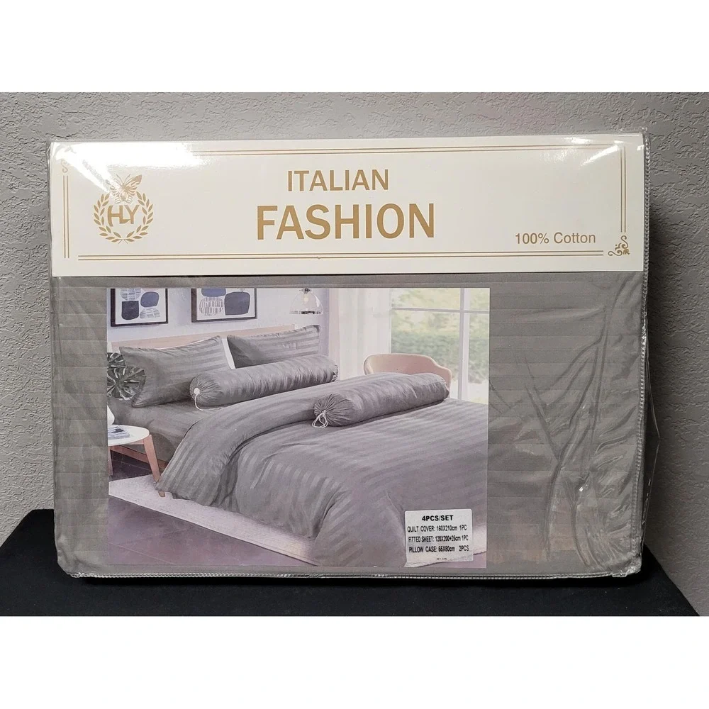 Italian Fashion Queen Size Duvet Cover Set 6 Pc Design #D8133-6 Gray